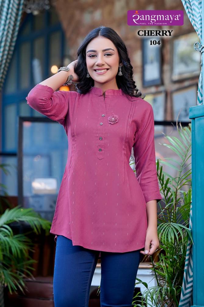 Cherry By Rangmaya Rayon Dobby Designer Tunic Top Wholesale Price In Surat

